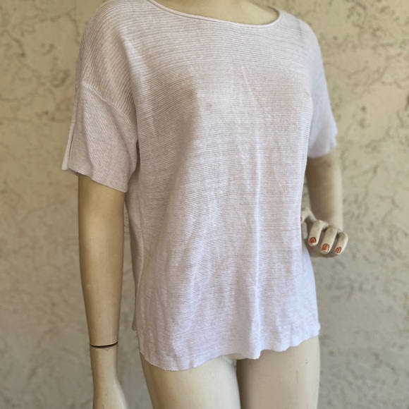 EILEEN FISHER 100% Organic Cotton Top Knit Sweater Solid White Short Sleeve M - Picture 6 of 14